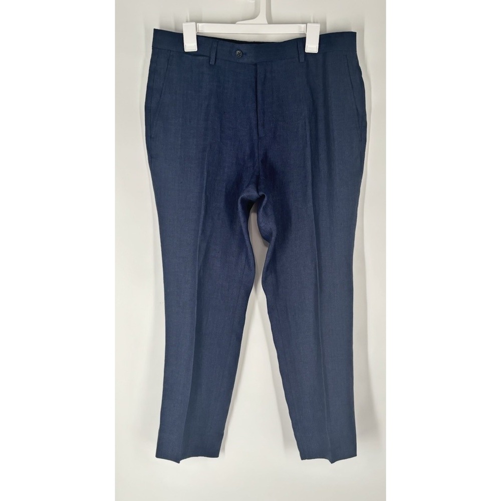 Taylor Stitch Mens 100% Linen Pants Size 34 Blue Flat Front
